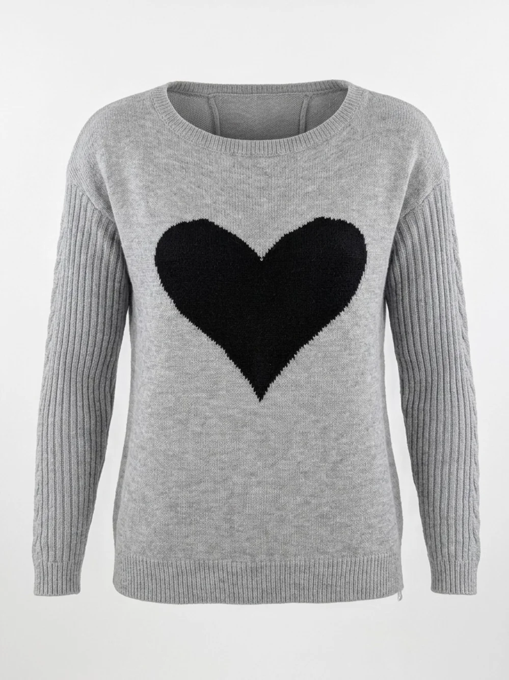 Grey Heart Knit Sweater - Women